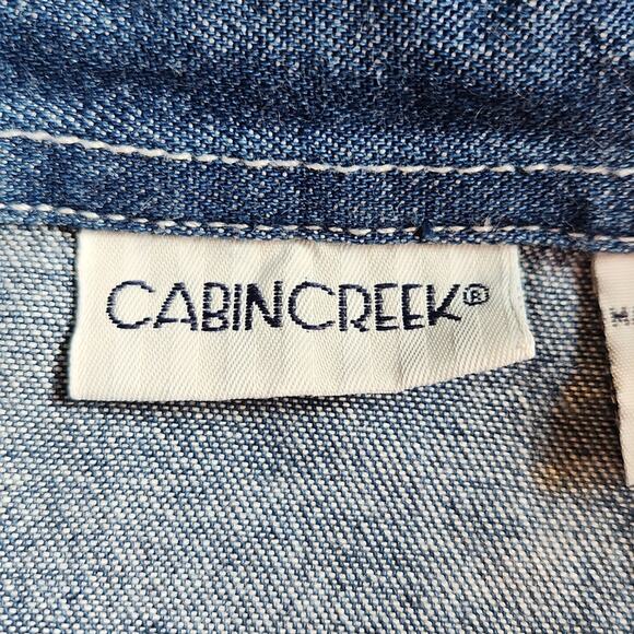 Cabin Creek Womens Denim Button Front Shirt Size PL Embroidered Farm Pumpkin - Picture 8 of 11